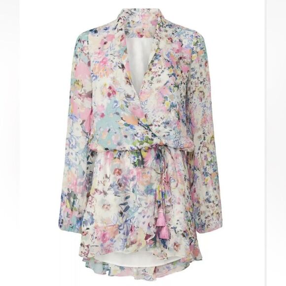 Rococo Sand Floral Leila Metallic Stars Mini Dress Sz XS Wrap Viscose Lined NWT - Picture 3 of 17